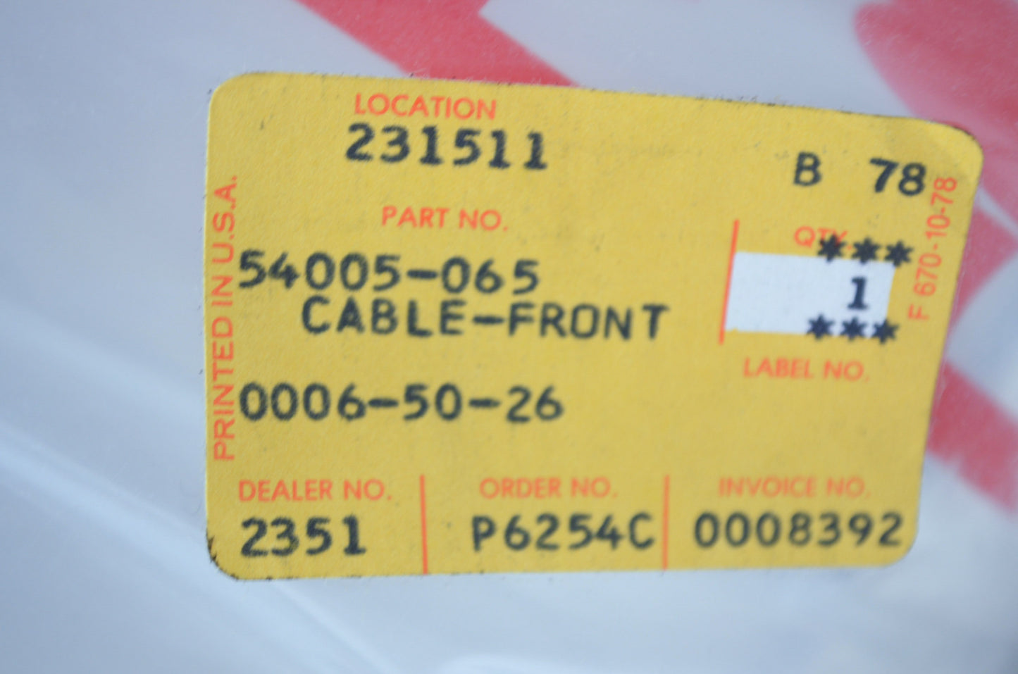 OEM Kawasaki 54005-065 Front Brake Cable NOS