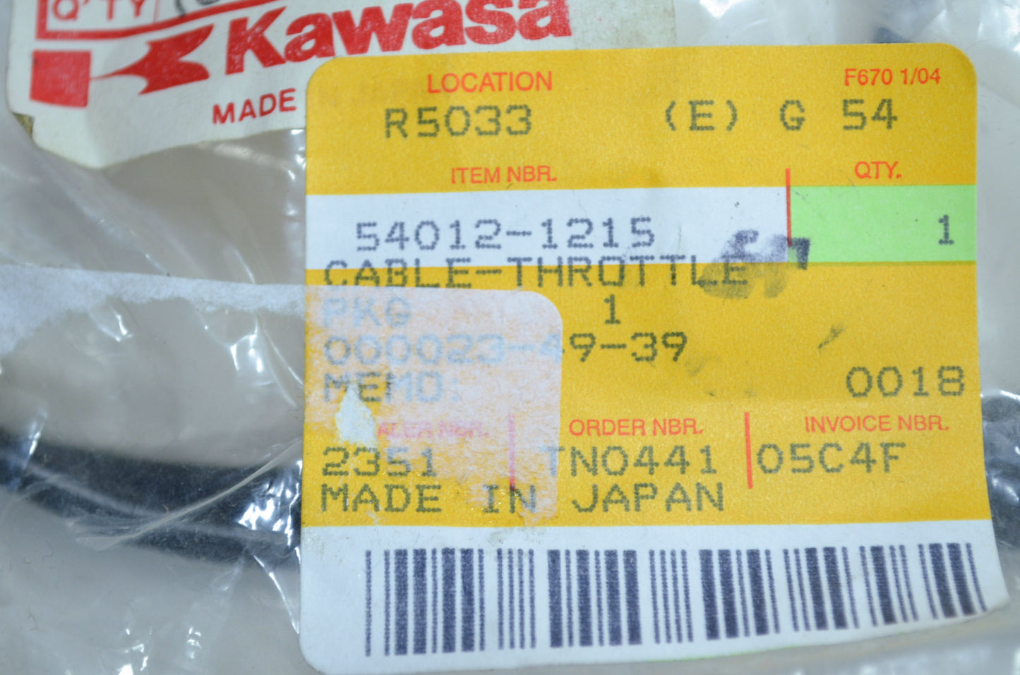 OEM Kawasaki 54012-1215 Throttle Cable NOS
