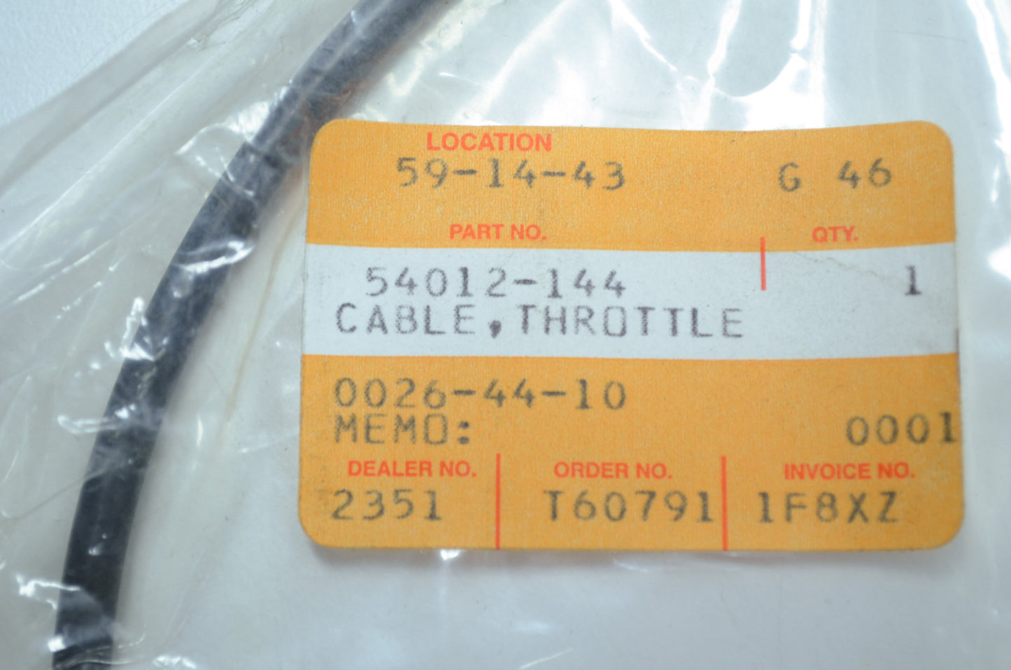 OEM Kawasaki 54012-144 Throttle Cable NOS