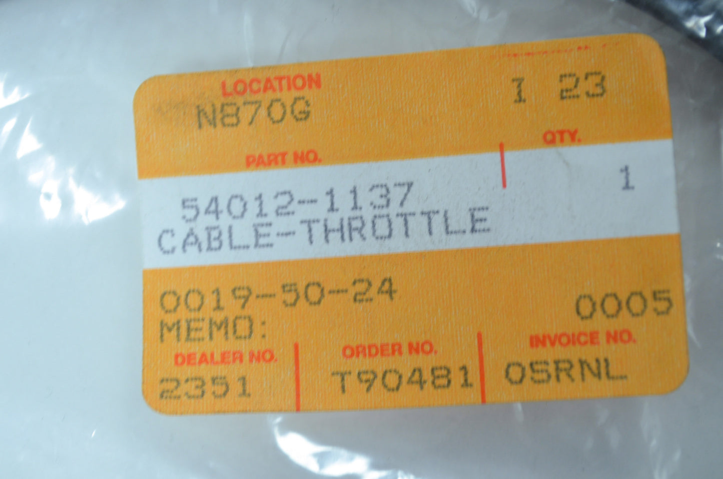 OEM Kawasaki 54012-1137 Throttle Cable NOS