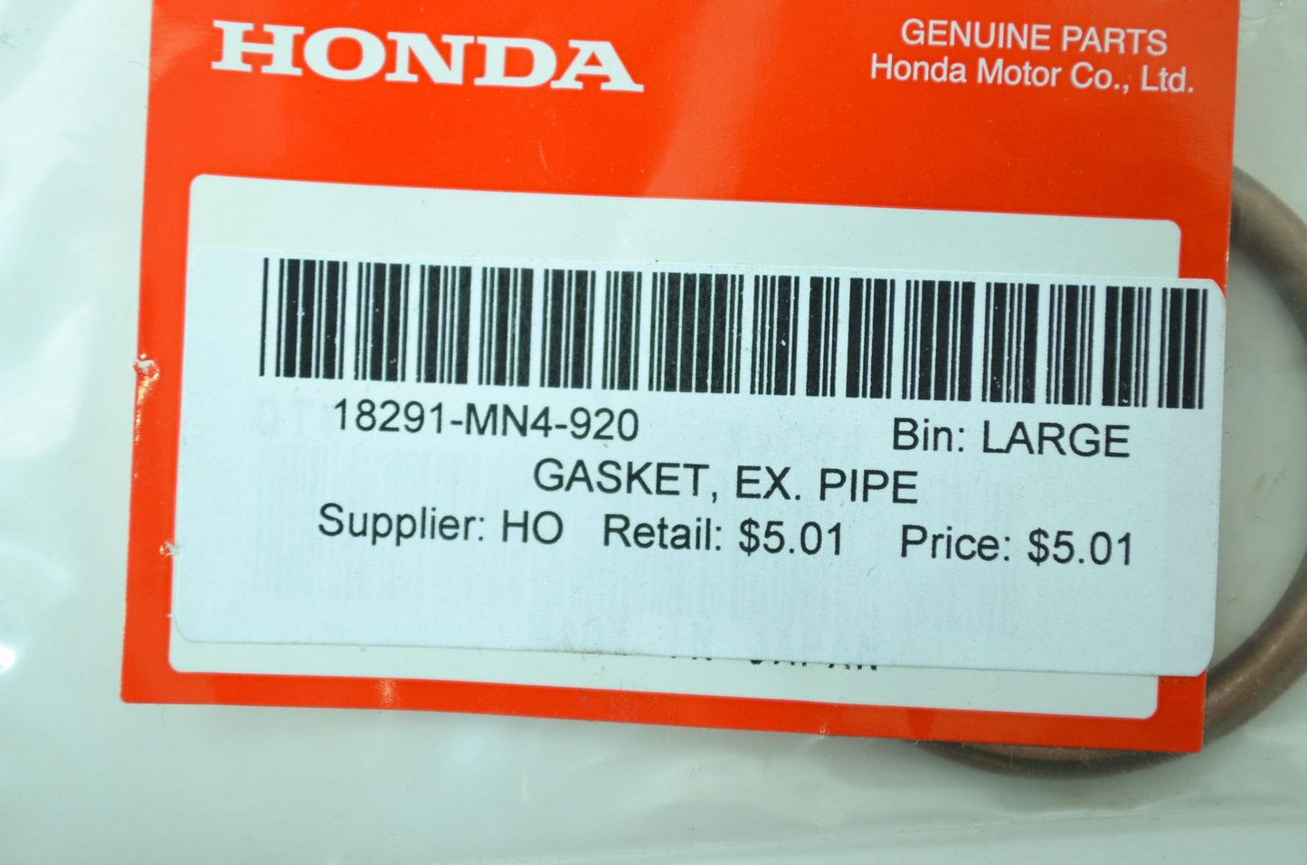 OEM Honda 18291-MN4-920 Exhaust Pipe Gasket NOS