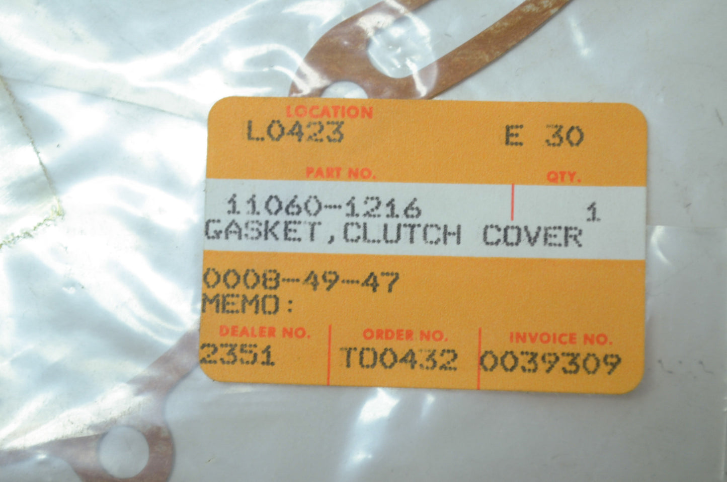 OEM Kawasaki 11060-1216 Clutch Cover Gasket NOS