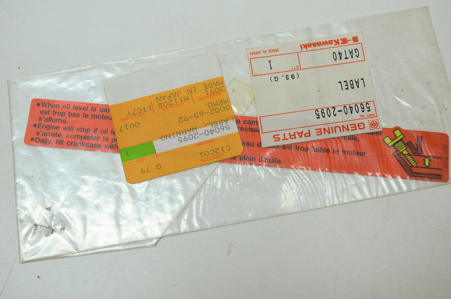 OEM Kawasaki 56040-2095 Warning Label NOS