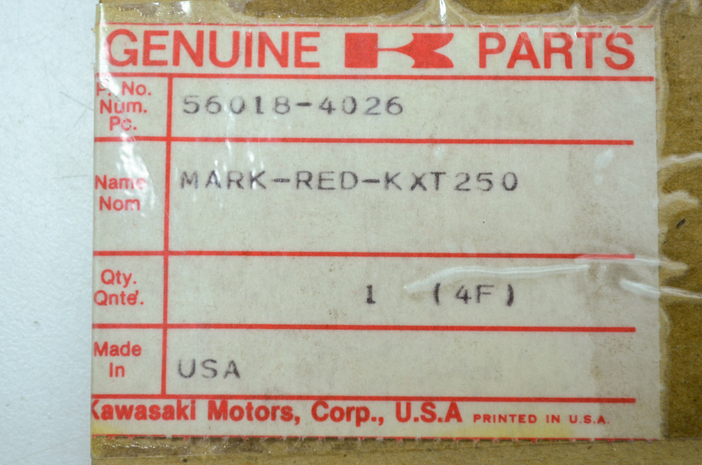 NEW OEM Kawasaki Front Decal 1984-1985 KXT250 Tecate 56018-4026 NOS