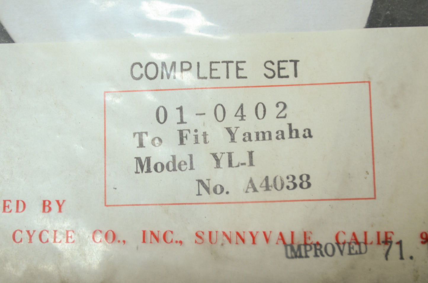 NEW Rocky Yamaha Gasket Kit YL1 YL-1 01-0402 NOS