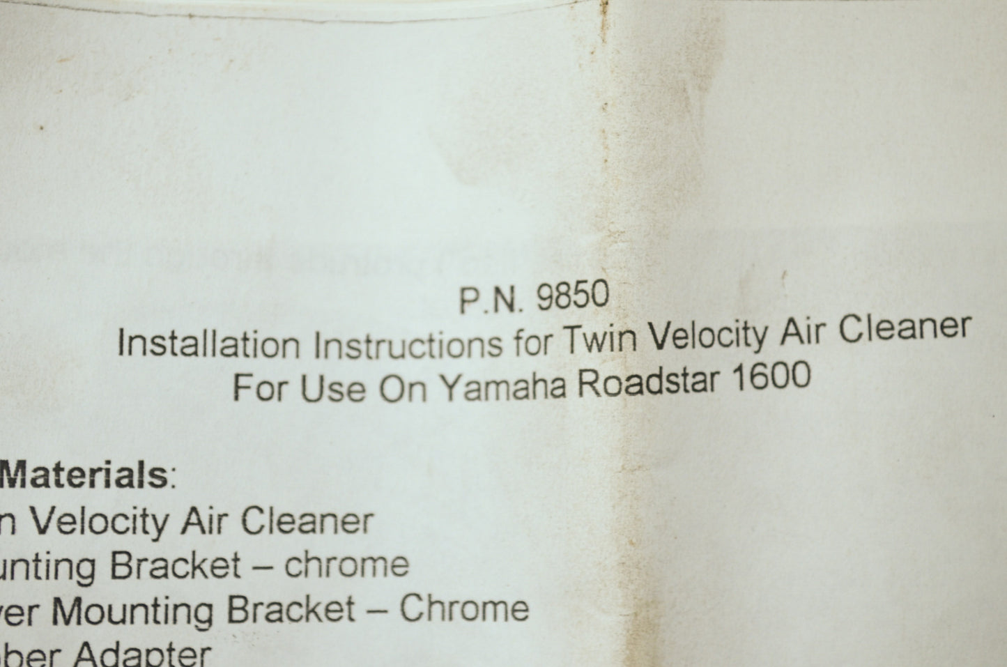 NEW Twin Velocity Yamaha Roadstar 1600 Air Cleaner Adapter 9850 NOS