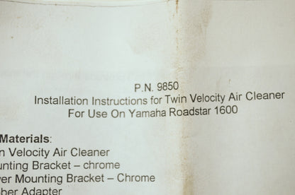 NEW Twin Velocity Yamaha Roadstar 1600 Air Cleaner Adapter 9850 NOS