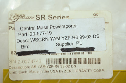 NEW Zero Gravity SR Series Yamaha Windshield 1999-2002 R6 20-577-19 NOS
