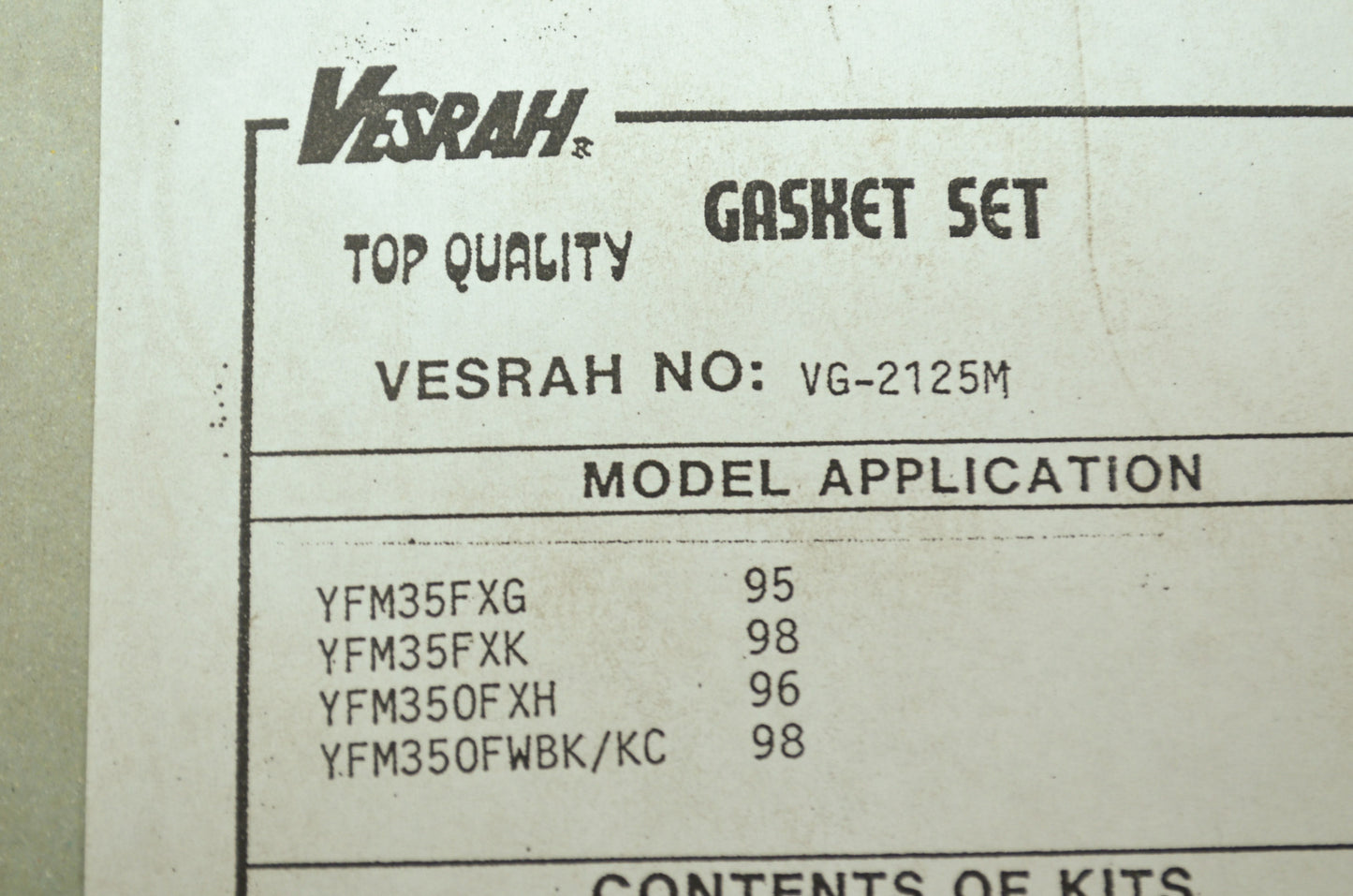 Vesrah VG-2125M Yamaha Gasket Kit YFM35F YFM350F NOS