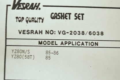 NEW Vesrah Yamaha Gasket Kit 1985-1986 YZ80 VG-2038, VG-6038 NOS