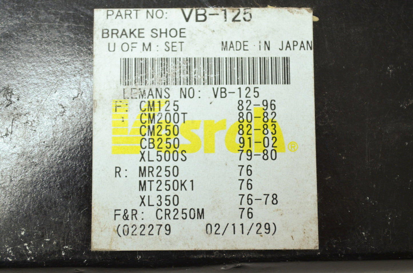 NEW Versah Honda Front Brake Shoe Kit CM125 CM200 CM250 CB250 VB-125 NOS