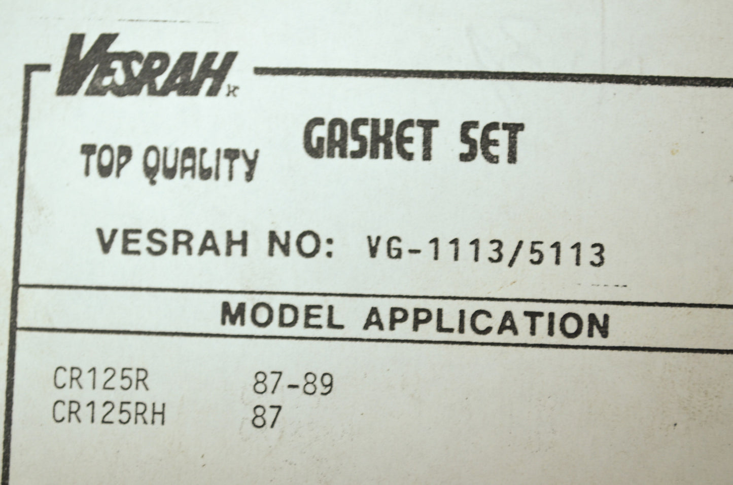 Versah Honda VG-5113 Gasket Set 1987-1989 CR125 VG-1113 NOS