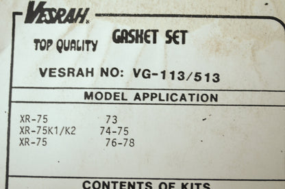 NEW Versah Honda Gasket Set 1973-1978 XR75 VG-113 NOS