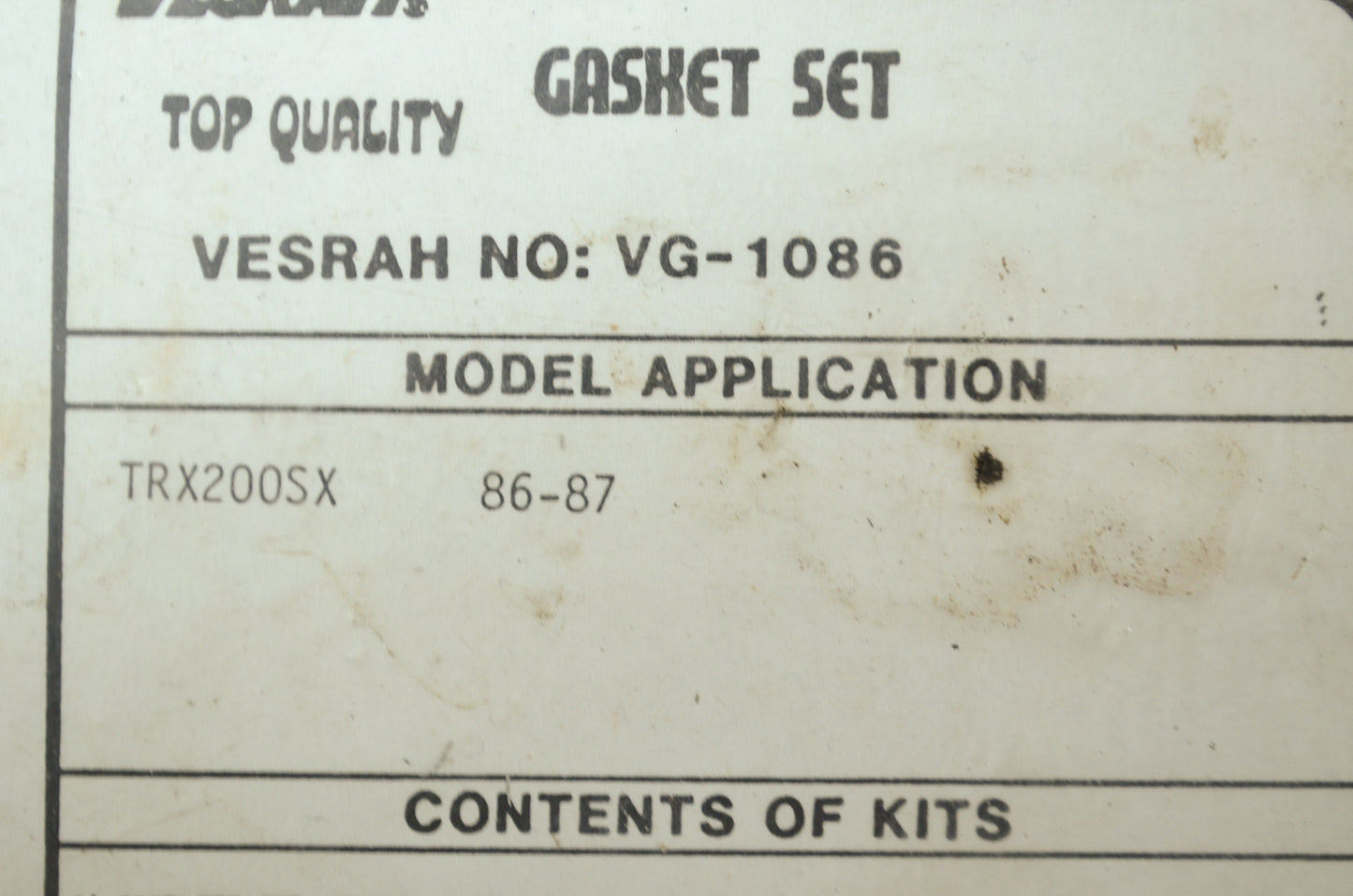 NEW Versah Honda Gasket Set 1986-1987 TRX200 SX VG-1086 NOS
