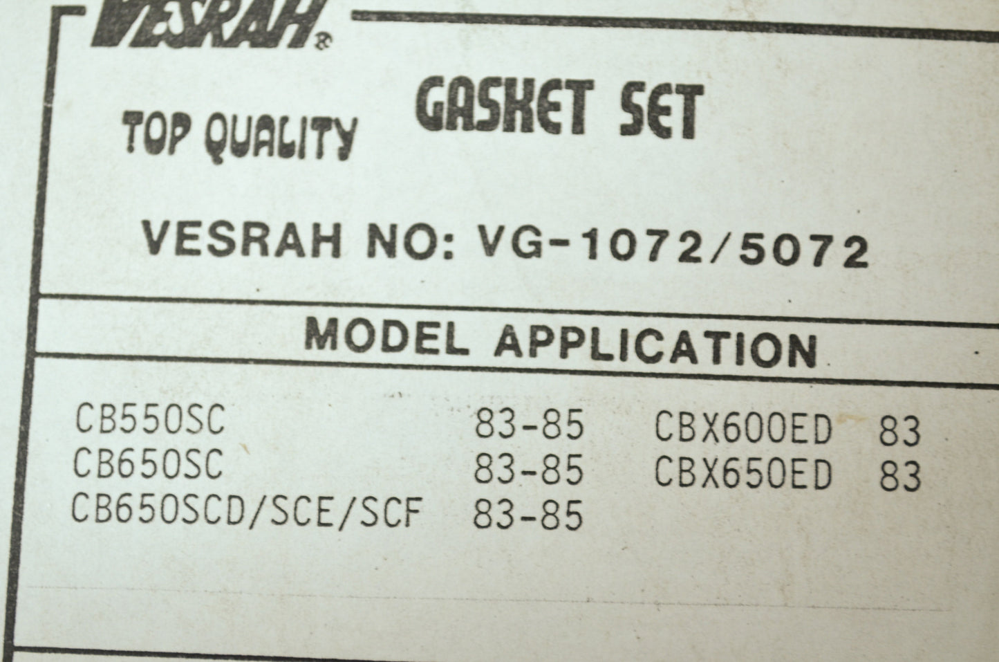 NEW Versah Honda Gasket Set 1983-1985 CB550 CB650 VG-5072 NOS