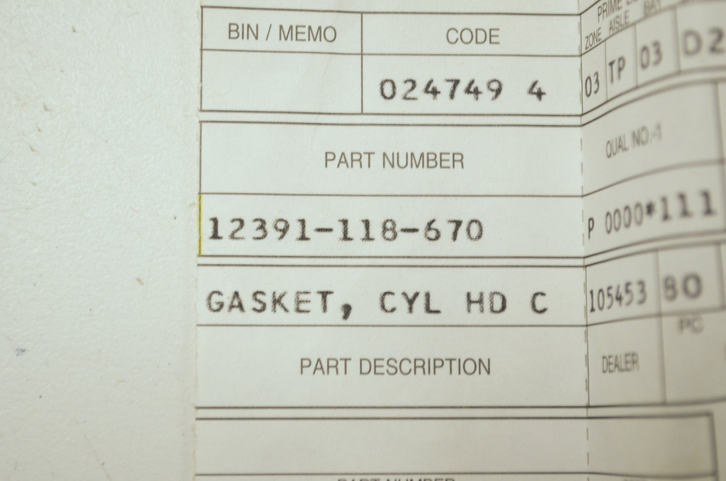 OEM Honda 12391-118-670 Cylinder Head Cover Gasket NOS