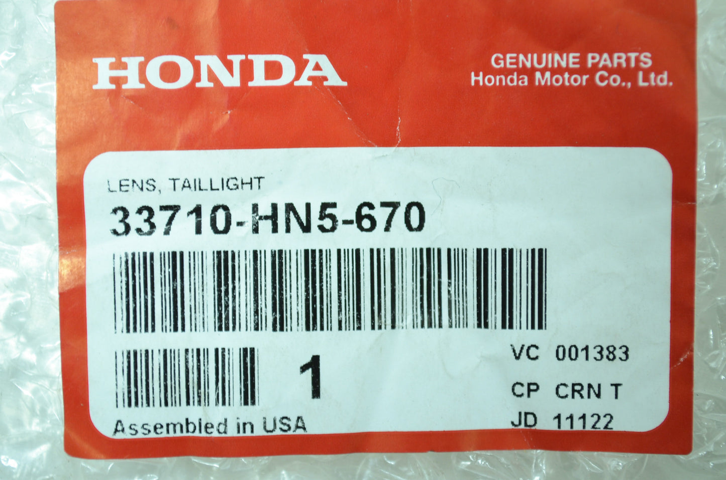 OEM Honda 33710-HN5-670 Taillight Lens NOS