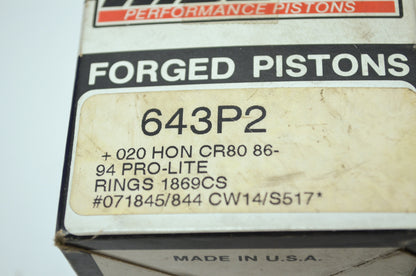 NEW Wiseco Piston Kit .020 OS 1986-1994 Honda CR80 643P2 NOS