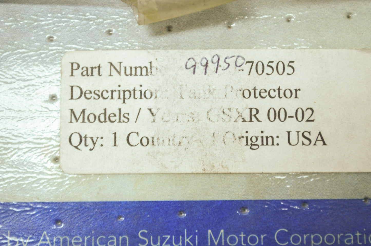 NEW OEM Suzuki Tank Cover Protector GSXR 600 750 1000 99950-70505 NOS