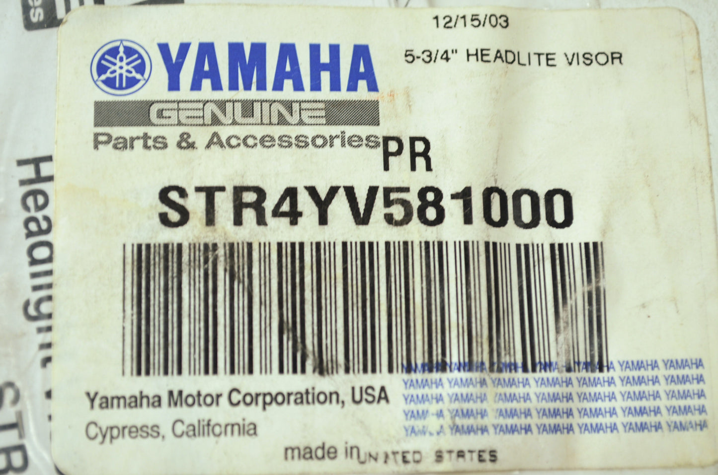 NEW OEM Yamaha Headlight Visor 1998-2000 V Star 650 1100 Custom STR-4YV58-10-00