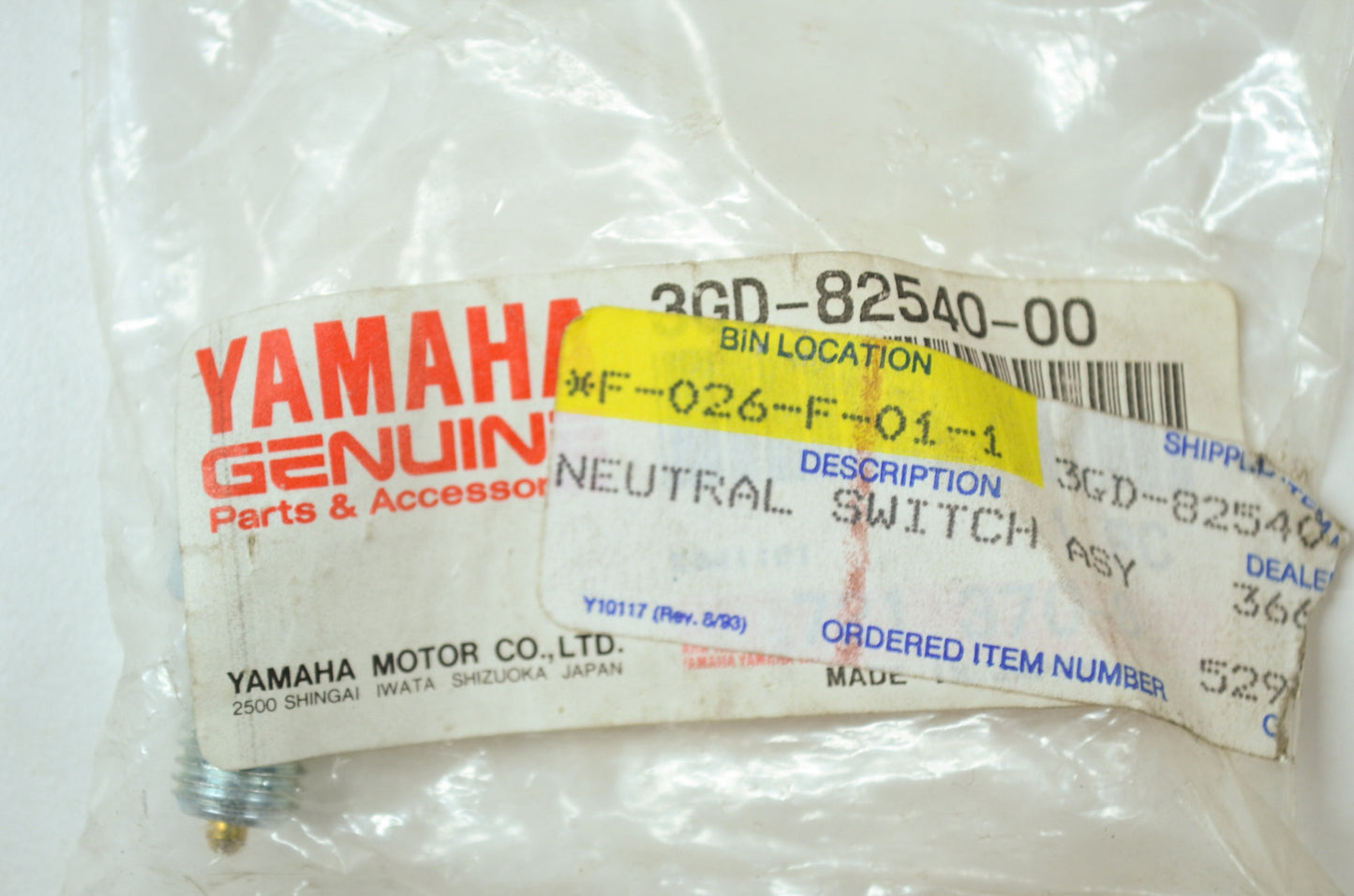 OEM Yamaha 3GD-82540-00-00 Neutral Switch Assembly NOS