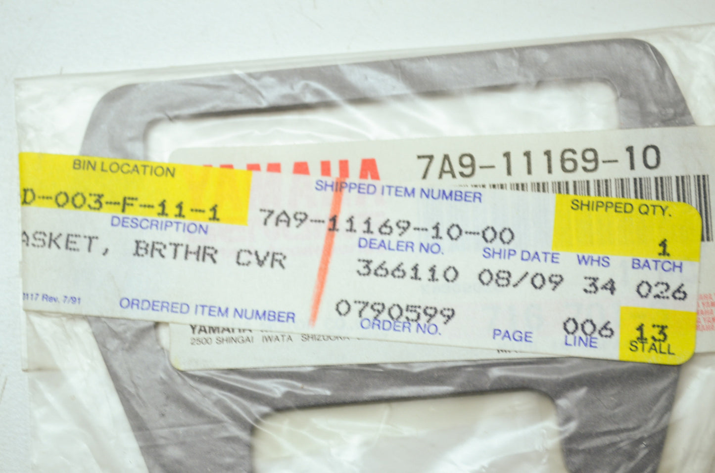 OEM Yamaha 7A9-11169-10-00 Breather Cover Gasket NOS
