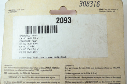 SBS 2093 Kawasaki Brake Shoe Kit 1983 KX60 KX80 NOS