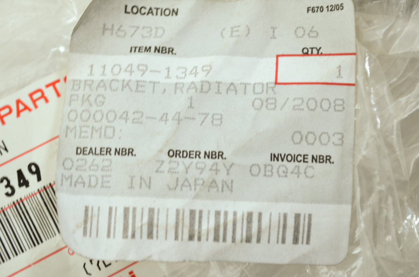 OEM Kawasaki 11049-1349 Radiator Bracket NOS