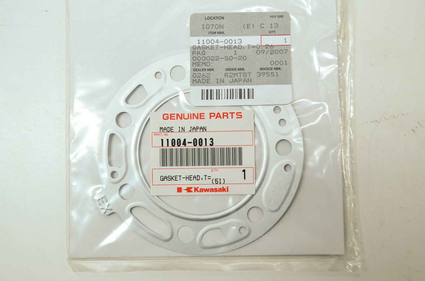 OEM Kawasaki 11004-0013 Head Gasket T=0.26 NOS