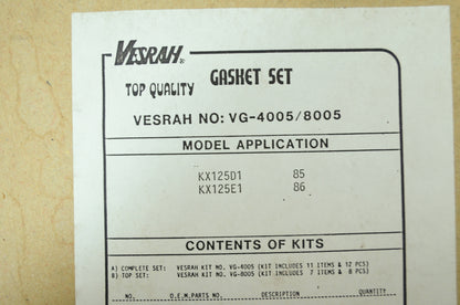 Vesrah VG-4005 Kawasaki Gasket Set 85-86 KX125 NOS