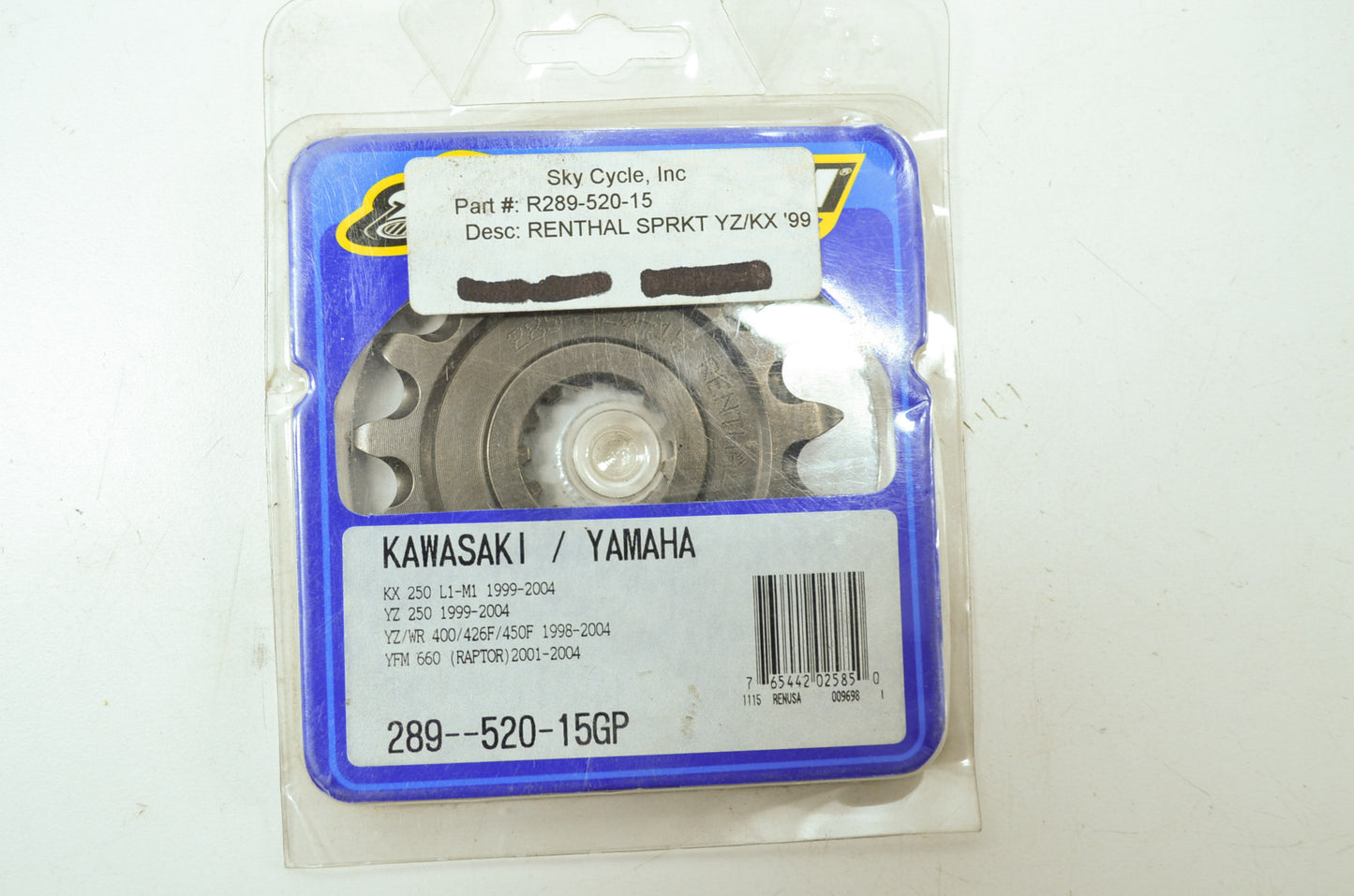 NEW Renthal Sprocket 15 Tooth KX250 YZ250 Raptor 660 289-520-15GP NOS