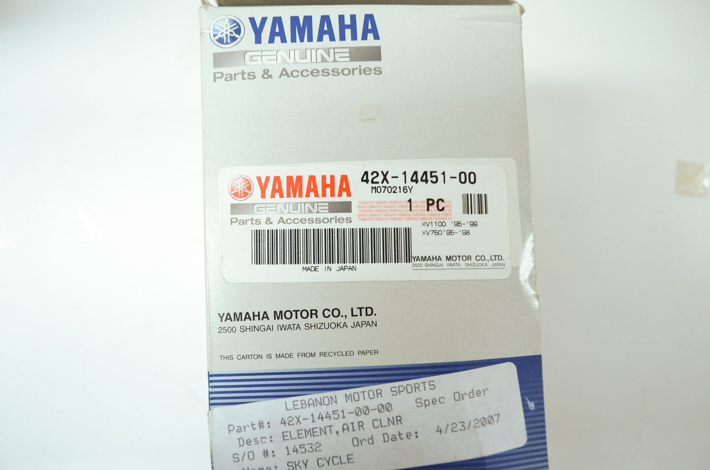 OEM Yamaha 42X-14451-00-00 Air Cleaner Element NOS