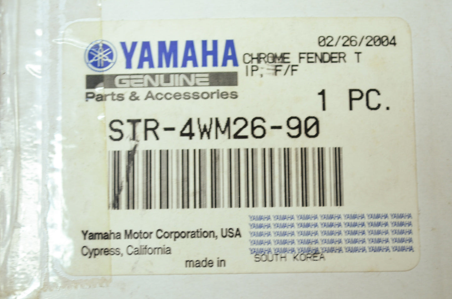 NEW OEM Yamaha Chrome Fender Tip Road Star Silverado STR-4WM26-90-00 NOS
