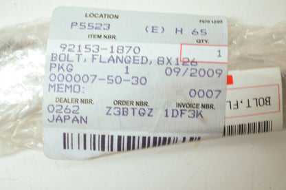 OEM Kawasaki 92153-1870 Flanged Bolt 8X126 NOS