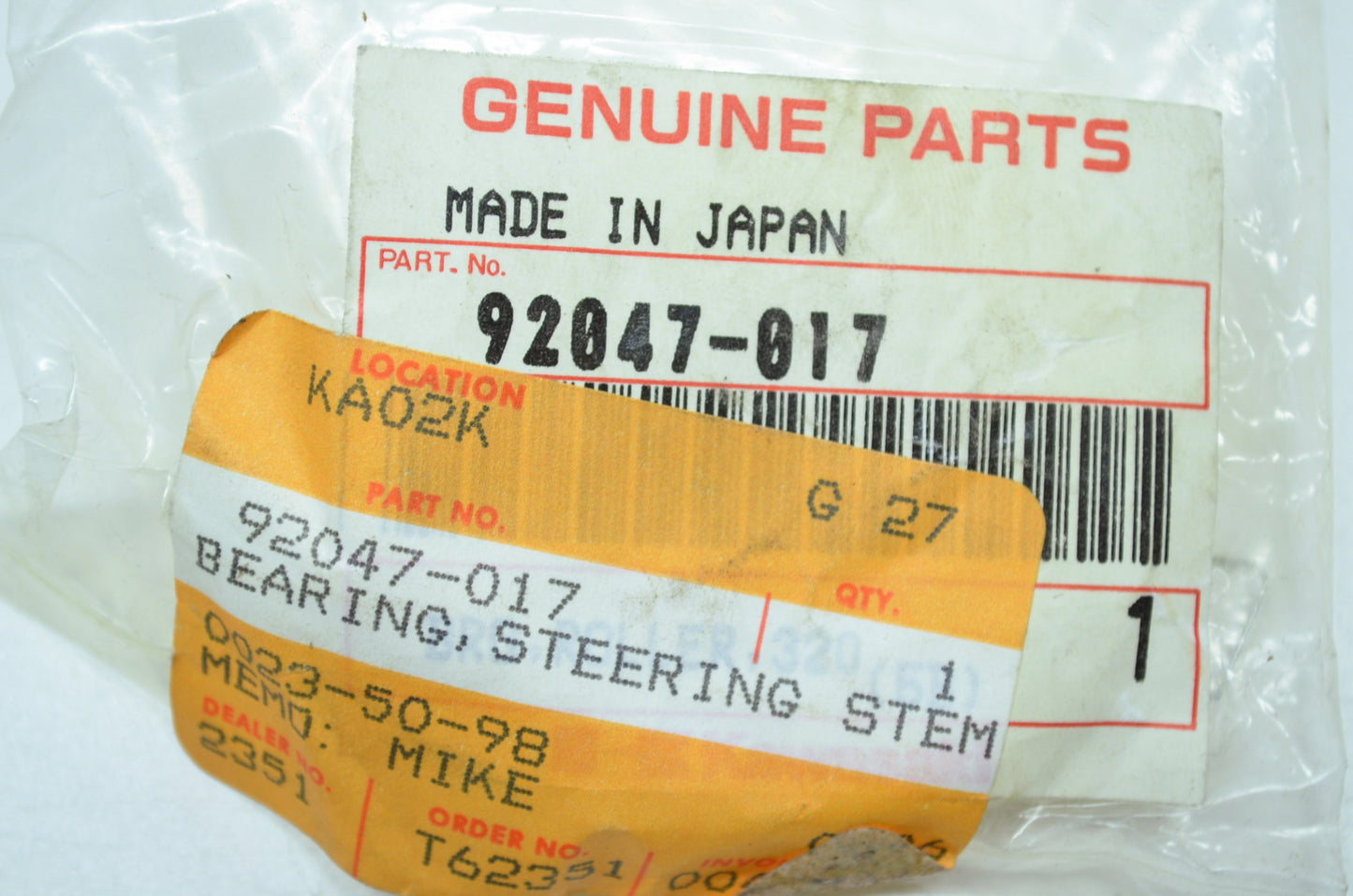 OEM Kawasaki 92047-017 Steering Stem Bearing NOS