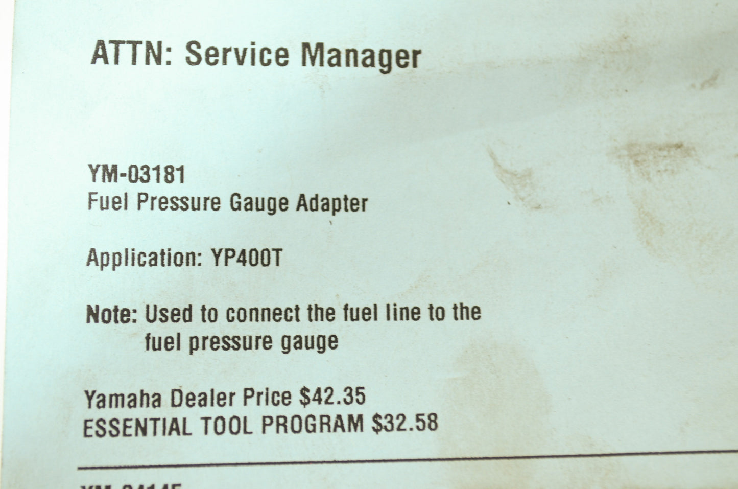 NEW OEM Yamaha 2005 YP400 Fuel Pressure Gauge Adapter YM-03181 NOS