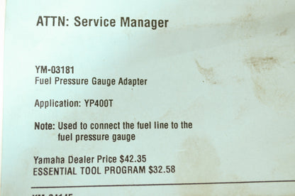 NEW OEM Yamaha 2005 YP400 Fuel Pressure Gauge Adapter YM-03181 NOS