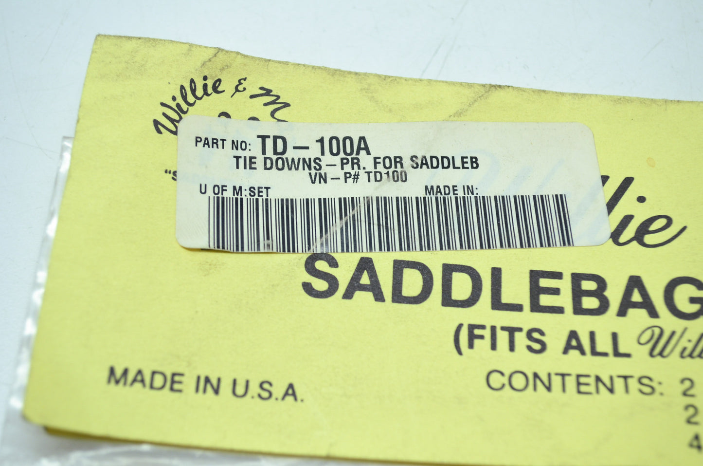 NEW Willie&Max Saddlebag Tie-Down System TD-100A NOS