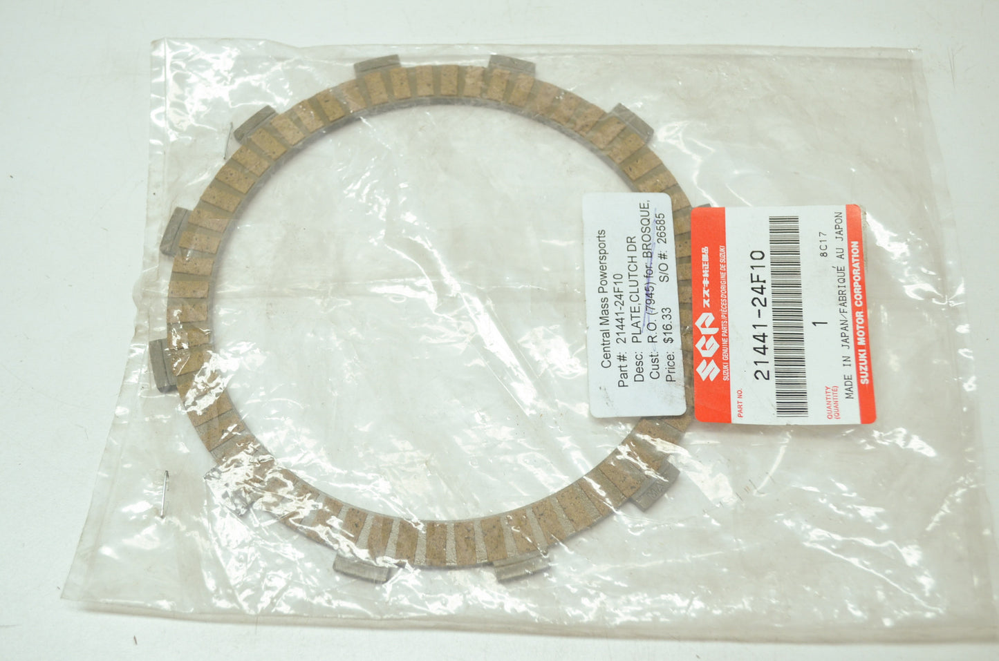 OEM Suzuki 21441-24F10 Clutch Drive Plate NOS