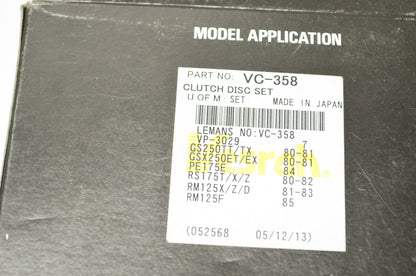 NEW Vesrah Suzuki Clutch Disc Set RM125 PE175 RS175 GS250 LT150 VC-358 NOS