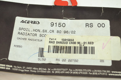 NEW Acerbis Radiator Shroud Hon. SX CR80 96-02 Red 15-9150-44 NOS