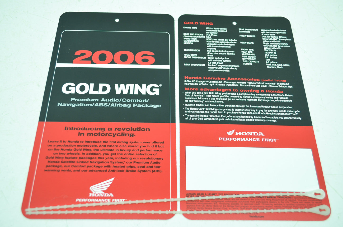 NEW OEM Honda 2006 Gold Wing Hang Tags NOS