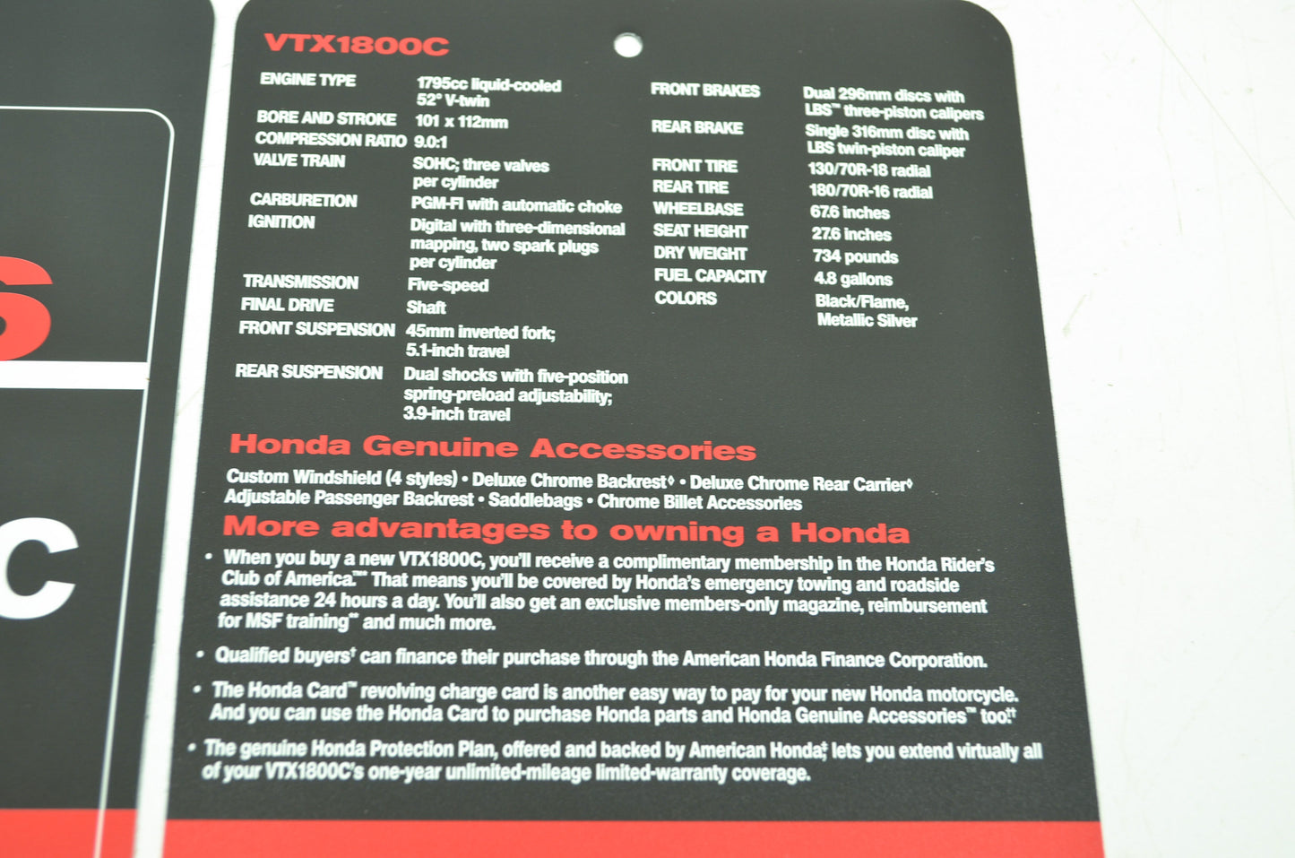 OEM Honda 2006 VTX1800C Sign Dealership Hang Tags NOS