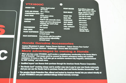 OEM Honda 2006 VTX1800C Sign Dealership Hang Tags NOS