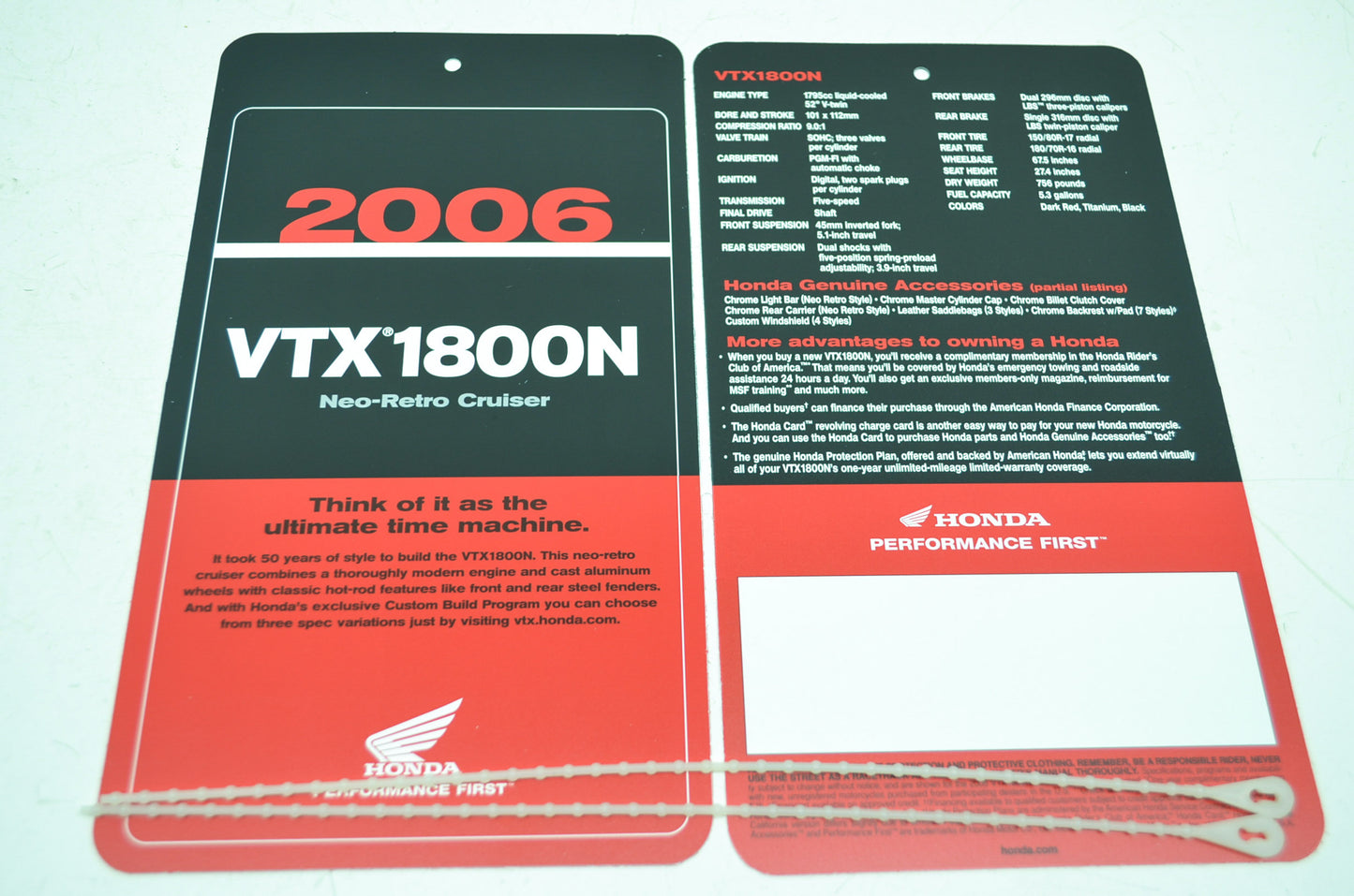NEW OEM Honda 2006 VTX1800N Sign Dealership Hang Tags NOS