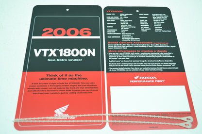 NEW OEM Honda 2006 VTX1800N Sign Dealership Hang Tags NOS