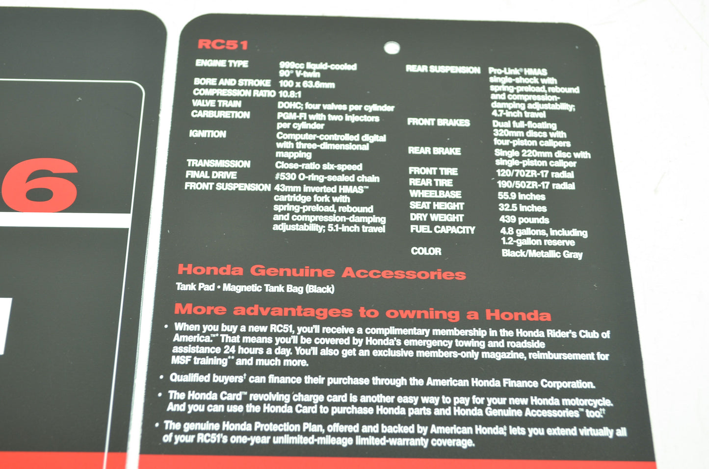NEW OEM Honda 2006 RC51 Sign Dealership Hang Tags NOS