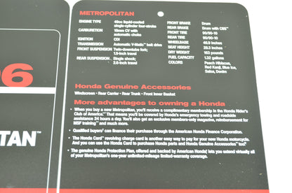NEW OEM Honda 2006 Metropolitan Sign Dealership Hang Tags NOS