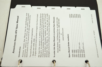 NEW OEM Honda ATV Spec Manual 2005-2009 NOS