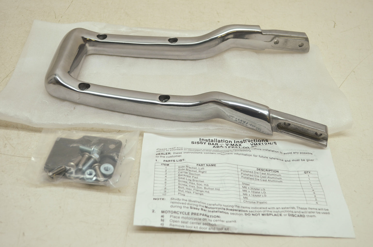 NEW OEM Yamaha VMAX Back Rest Sissy Bar Center Section ONLY ABA-1FK41-00-00 NOS